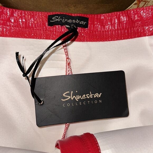 Shinestar L Croc Print Full Zip Vibrant Red Faux Leather Mini Pencil Skirt - Picture 9 of 14